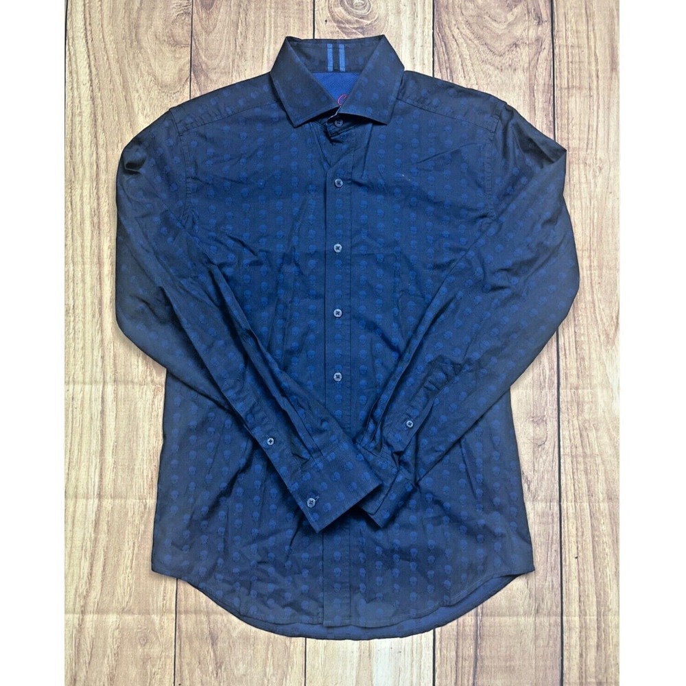 Robert Graham Long Sleeve Button Up Blue Skull Design Cotton Blend Shirt XS
